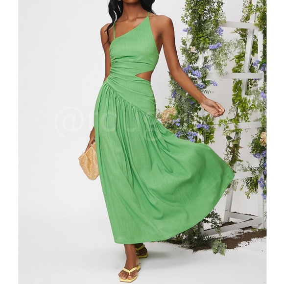 Rouge! Dresses & Skirts - Asymmetrical Green Dress Cut Out Ruched Maxi Lace Up Back